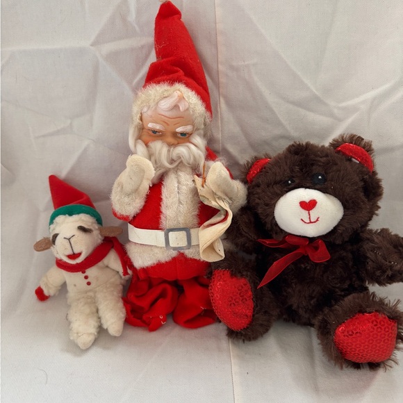 Lot/3 Vintage Christmas Santa Rubber Face Doll plus Brown Bear and Sheep… - Picture 2 of 16